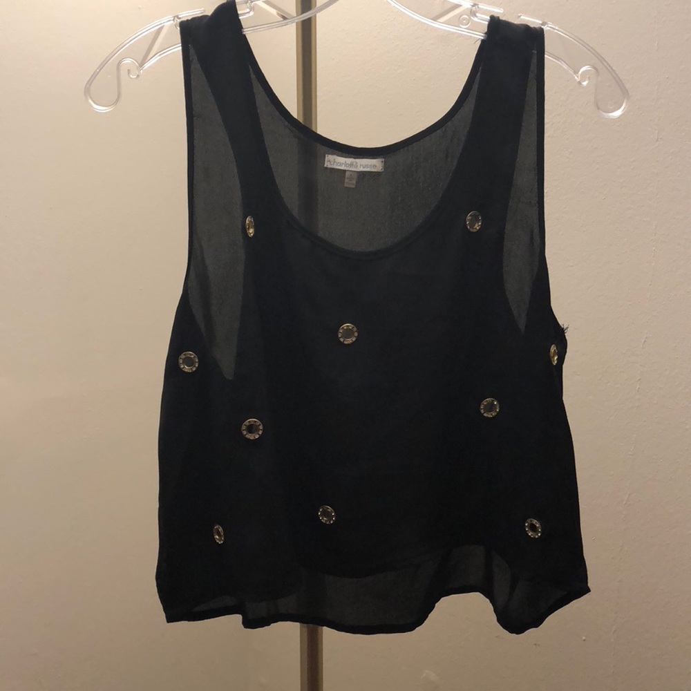 Black crop top with gold grommets L